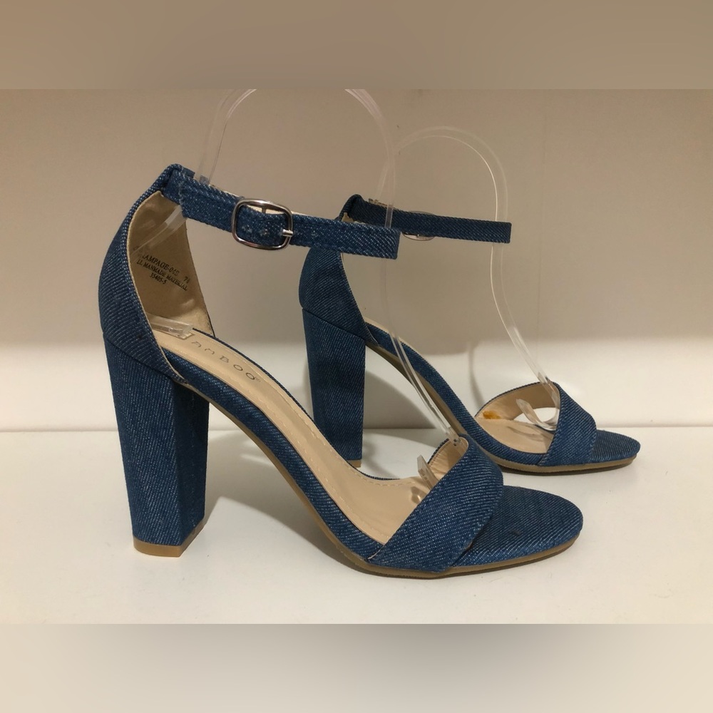 Bamboo Rampage Blue Denim Jean Open Toe Ankle Strap Size 7.5 NWOT
